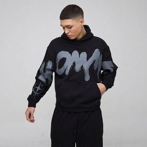 Sweat à capuche pour homme 100% coton French Terry respirant imprimé effet gouttelettes streetwear avec poche coupe classique longue hiver 220g - Product Image 1