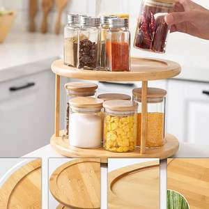 Estante giratorio de bambú de doble capa para condimentos, soporte para botellas de especias, estante de almacenamiento de cocina - Product Image 4