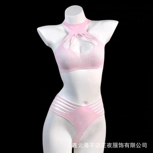 Conjunto de lencería sexy de dos piezas para mujer, perfecto para la noche; uniforme erótico de tres piezas, puro y seductor; bikini cruzado - Product Image 3