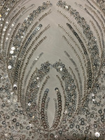 Tissu de broderie en dentelle de cristal avec perles blanches de luxe haut de gamme pour robe de mariée, robe de mariée, robe pour femme