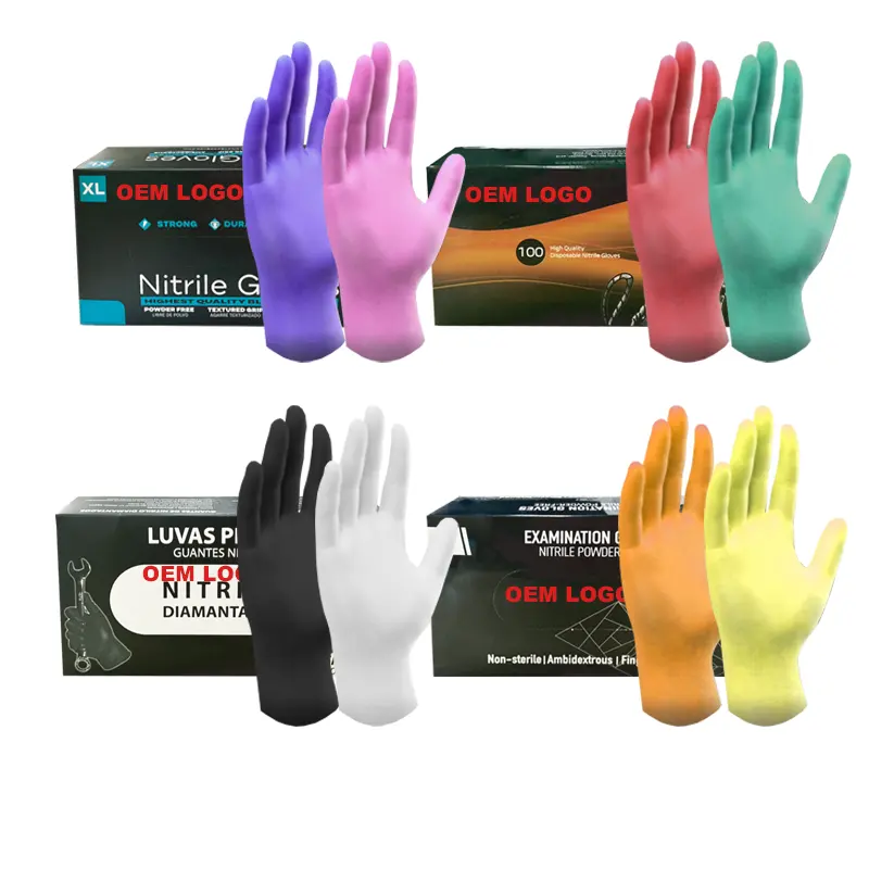 Emballage personnalisé gants en nitrile propres noir rose qualité alimentaire Latex sans poudre cuisine ongles salon de beauté gants en Nitrile