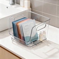 Boîte de rangement rectangulaire empilable en plastique PET transparent avec poignées, pour articles de cuisine, organisateur de bureau, légumes, fruits, capacité 2L