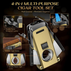 Luxury Metal Cigar <b>Lighters</b> <b>Smoking</b> <b>Accessories</b> Retro Jet Torch <b>Lighter</b> Windproof with Cigar Holder - Product Image 4