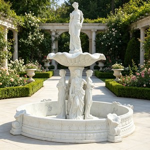 <span class=keywords><strong>Fontaine</strong></span> <span class=keywords><strong>murale</strong></span> en marbre beige naturel européen, relief floral sculpté à la main, élément aquatique pour cour, taille personnalisable - Product Image 3