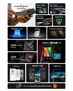 Ulefone rugone xever 7 Pro 5G โทรศัพท์ที่ทนทานระบบ Android 15 smartphone 512GB 12GB 120Hz AMOLED NFC IP68กันกระแทก - Product Image 6