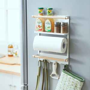 Organisateur de réfrigérateur en bois de fer, support de rangement magnétique blanc et noir multicouche avec ventouse pour la cuisine - Product Image 1