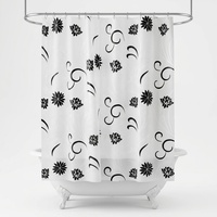 Rideau de douche imperméable en PEVA noir à motif floral renforcé avec œillets en acier inoxydable, idéal pour la maison et les cadeaux