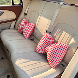 Car Headrest And Lumbar Support Pillow <b>Red</b> Checkered <b>Bow</b> Design Polyester Medium Firmness For All Seasons Interior Decor - Product Image 3