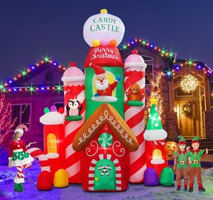 <span class=keywords><strong>Castillo</strong></span> Inflable Navideño de 3 Metros de Altura con Santa Claus, Hombre de Jengibre y Pingüino, <span class=keywords><strong>Castillo</strong></span> Inflable para Decoración Exterior - Product Image 1
