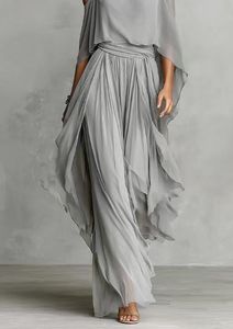 OUDINA New Summer Chiffon Casual Asymmetrical Off Shoulder <strong>Flowy</strong> <strong>Tops</strong> Blouse Women Two Piece Sets Trousers Pants Set - Product Image 3