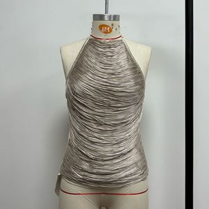 Veste courte à col à nœud en tissu métallisé en gros, bretelles réglables, style sexy de club pour femmes - Product Image 4