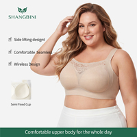 Sujetador sin costuras SHANGBINI con encaje, talla grande, sin aros, copa suave, cobertura total, bralette cómodo