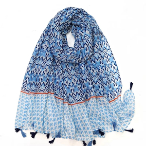 2024 mode 180*85cm Stock femmes mode écharpes Polyester bleu imprimé écharpe belle crème solaire châle - Product Image 4