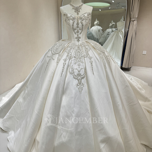Jancember DW0114 Hermoso satén sin mangas de encaje Lentejuelas Vestidos de novia Vestidos - Product Image 1