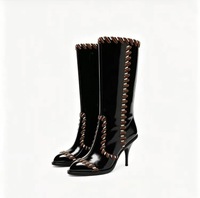 Chaussures à talons aiguilles mi-hauts pour femmes, style designer, bicolores, à bout pointu, cousues main, à lacets, personnalisation usine OEM OED
