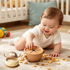 ถ้วยขนมเด็กซิลิโคนแบบถอดได้ 2-in-1 พร้อมฝาปิด ชามดูดสำหรับหย่านม ชุดอาหารเด็กปลอดสาร BPA - Product Image 2