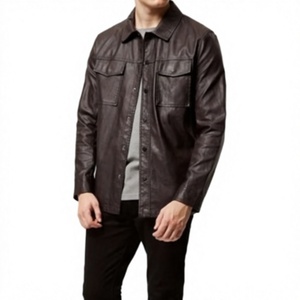 Chaqueta de Cuero Genuino para Hombre, Cuello Camisero, Corte Regular, Cierre de Cremallera, Bolsillos Delanteros, Ropa Exterior Casual de Otoño para Motocicleta, Mejor Calidad - Product Image 3