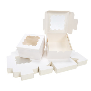 Scatola per Imballaggio di Piccoli Dolci/Biscotti/Dessert in Cartone Bianco 4x4x2.5 Pollici per Commercio Transfrontaliero, Grado Alimentare, con Finestra Visiva Personalizzabile - Product Image 1