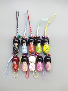 Yeni lot 20 adet 10 renk mix japon oryantal Kokeshi bebek cep telefon askısı kadın kızlar çanta çanta Charm - Product Image 2