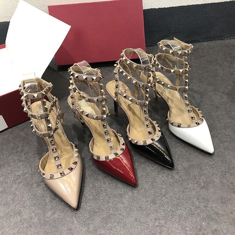Tacones De Mujer летние модные дизайнерские туфли с заклепками Модные женские Босоножки на каблуке 2022