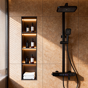 Nicchia Doccia Angolare in Acciaio Inox Verniciato a Polvere dal Design Moderno per <span class=keywords><strong>Bagno</strong></span> di Appartamento, Nicchia a Parete Incassata <span class=keywords><strong>Salvaspazio</strong></span> con LED - Product Image 4