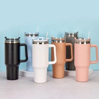Gobelet isotherme personnalisé en acier inoxydable de 40 oz avec motif Stitch de dessin animé, bouteille d'eau isolée pour gravure au laser avec poignée et paille