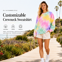 HuaYi GOTS&OEKO-TEX Livraison Rapide Sweat-shirt Col Rond en Coton Biologique Tricoté 320GSM Teinture Tie-Dye Arc-en-Ciel Pastel OEM ODM Printemps Automne