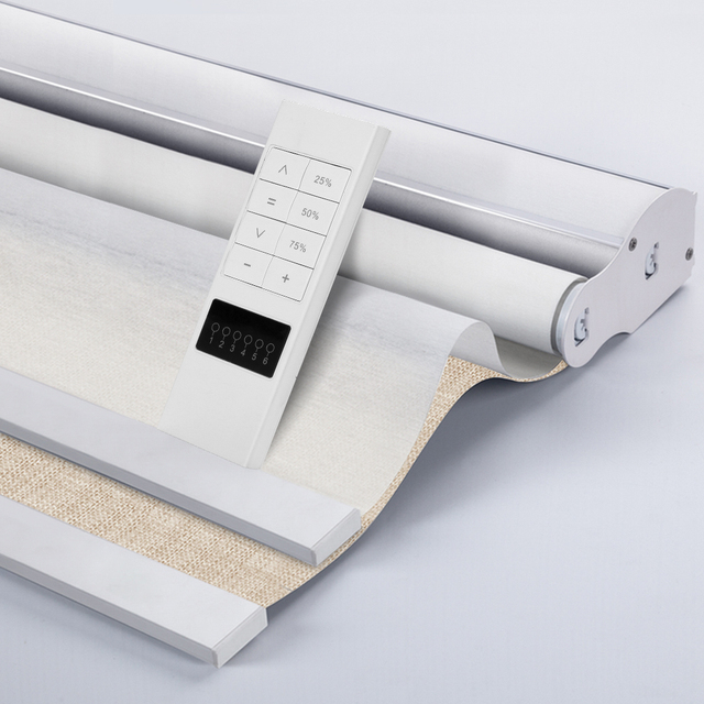 ZSHINE Window Blinds Double Layer Motorized Roller Blinds Full Blackout Day and Night Roller Shades Work with Auto Speaker