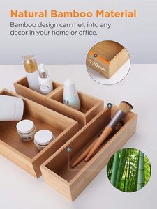 Nuovo Set di 8 vassoi per <span class=keywords><strong>cassetti</strong></span> da <span class=keywords><strong>scrivania</strong></span> divisore di scatole di immagazzinaggio in bambù con organizzatore di Make-up 4 per camera da letto della cucina dell'ufficio - Product Image 3