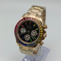Montre à mouvement VK63, montre calendrier argentée et blanche en acier inoxydable, six aiguilles, chronographe segmenté, lunette sertie de diamants arc-en-ciel