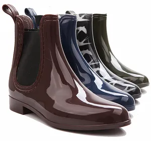 Sapatos de chuva Estilo Moda Salto Deslizamento sobre Trainer Jardim Cor Mudou Tornozelo Pvc para Mulheres Impermeável Adulto Algodão Tecido 100%