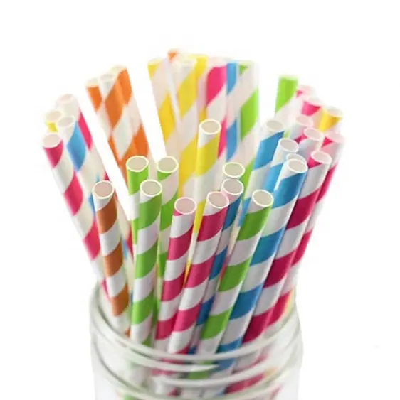 Bequeme Verpackung, [200er Pack] Trinkhalme aus gestreiftem Papier 100% biologisch abbaubar-verschiedene Farben