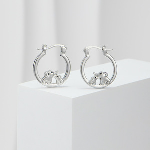 Boucles d'oreilles créoles en alliage de zinc motif éléphant de dessin animé, bijoux de mode pour femme, cadeau - Product Image 2