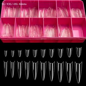 500 Pezzi di Punte per Unghie XXL in ABS, Rosa, Morbide e Trasparenti, Facili da Applicare, Forma <span class=keywords><strong>a</strong></span> Bara 2 in <span class=keywords><strong>1</strong></span>, Punte Stiletto XXL - Product Image 1