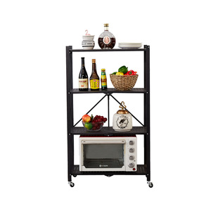 4 layer pace Saving Home Furniture Metal Storage Shelving Unit Folding Rack With Rolling Wheels Storage Shelf Rack