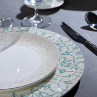 P&T Ensemble d'assiettes de présentation coupes en porcelaine fine légère avec bordure argentée, vaisselle de luxe pour hôtels et restaurants, vente en gros