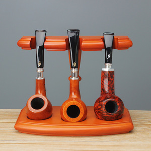 Wooden <b>Pipe</b> <b>Stand</b> 3 Position Roman Style Upright Solid Wood Tobacco <b>Pipe</b> Holder - Product Image 1