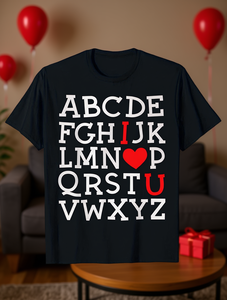 T-shirt casual nera girocollo a maniche corte con stampa Love Letter e cuore rosso, regalo di San Valentino per lui, vestibilità regular da uomo - Product Image 2