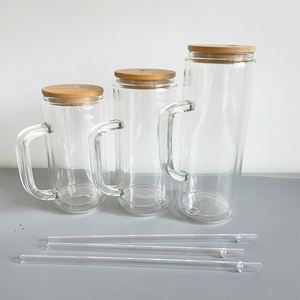 Gobelets en verre à double paroi transparents effet cristal de 12oz, 15oz, 20oz, avec couvercle, paille et poignée, style boule de neige à paillettes - Product Image 1