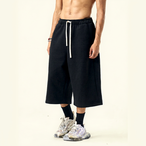 Pantalon mi-long tricoté épais pour homme, style américain, doublé polaire 350G, avec cordon de serrage, coupe ample et fluide, idéal pour l'automne - Product Image 1