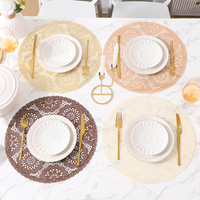 Nouveau dessous de plat rond en PVC style européen avec dentelle et feuille d'or, résistant à la chaleur et anti-brûlure, idéal pour la table et les sous-verres.