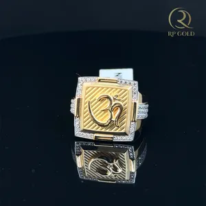 Premium Gold Om <b>Ring</b> Square Design With Diamond Studded Border Elegant Spiritual Jewelry For <b>Men</b> And Women Classic Style Gift - Product Image 3