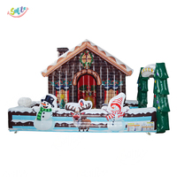 Casa Inflable con Temática Navideña, Cueva de Santa Claus, Cabaña de Jengibre, Área de Juegos Inflable para Niños, Alquiler para Fiestas de Navidad