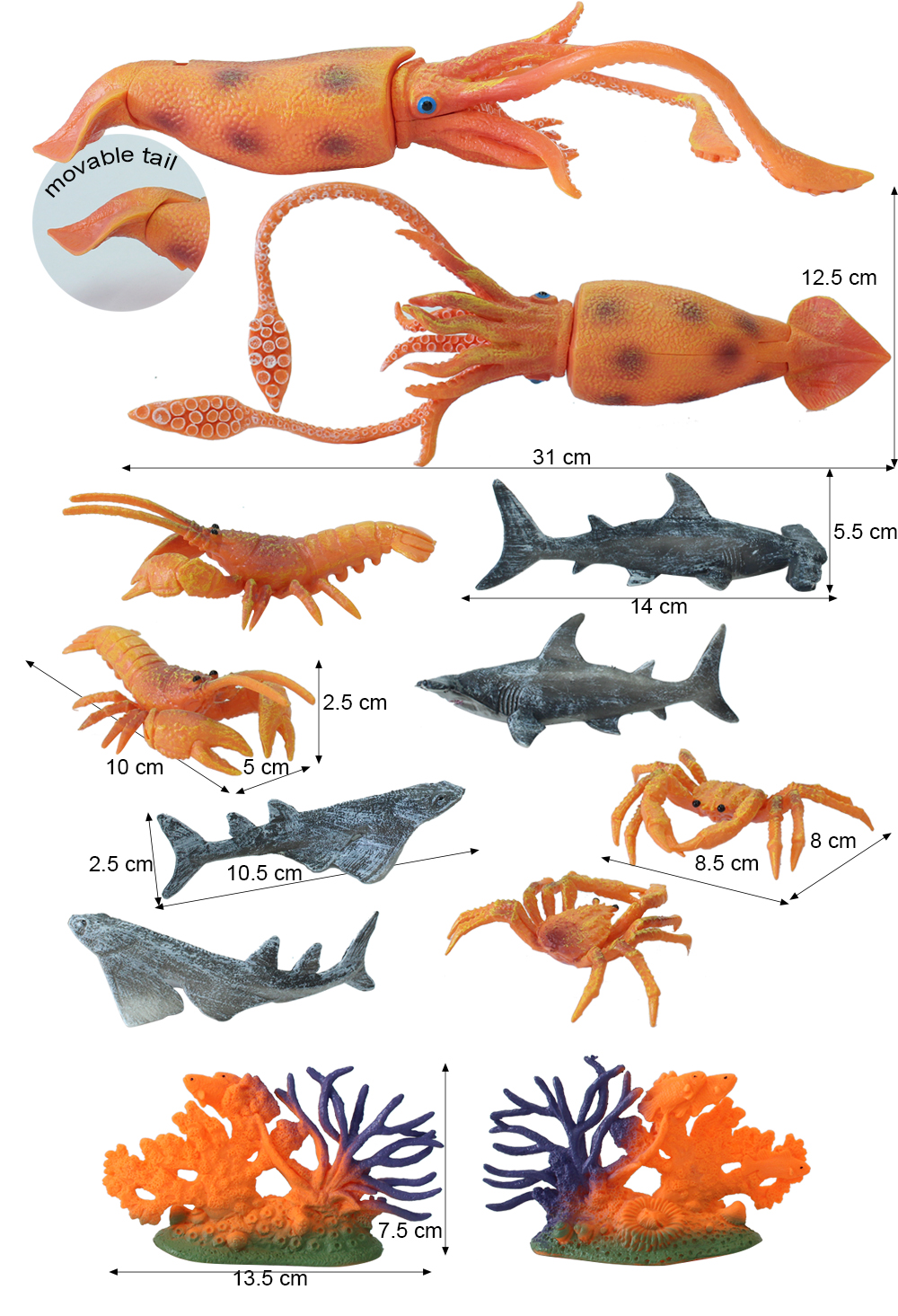SharkタコカニMovable海の生物フィギュアセットプラスチック深海