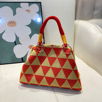 Tas Tote Rajut Jacquard Label Pribadi Kustom, Tas Tangan Dumpling Pegangan Atas, Tas Bucket Warna-warni Wanita