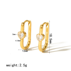 Pendientes Huggie de Acero Inoxidable con Oro de 18K, Diseño Geométrico en Forma de U, Incrustaciones de Zirconia, Engaste de Bisel, Uso Diario para Mujer - Product Image 4