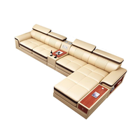 Ensemble de canapés en cuir synthétique moderne et personnalisé 2025, gain de place, fonction massage, forme en L, pieds en métal pour salon de villa