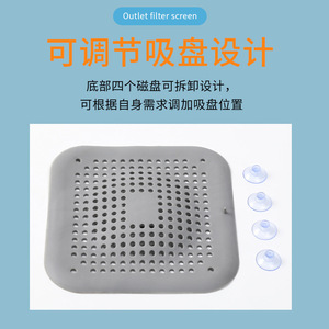 Filtro de desagüe cuadrado con ventosa grande gris de TPR para baño y cocina, herramienta para prevenir el cabello en el desagüe - Product Image 2