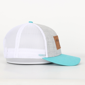 Bán buôn tùy chỉnh 6 Bảng điều chỉnh chất lượng cao thạch màu xám vá da trước vành cong 112 lưới xe tải <span class=keywords><strong>Net</strong></span> hat trucker <span class=keywords><strong>cap</strong></span> - Product Image 4