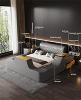 Lit TV intelligent multi-usages pour chambre à coucher avec petit réfrigérateur, porte-gobelet, chaise de Massage, tiroirs